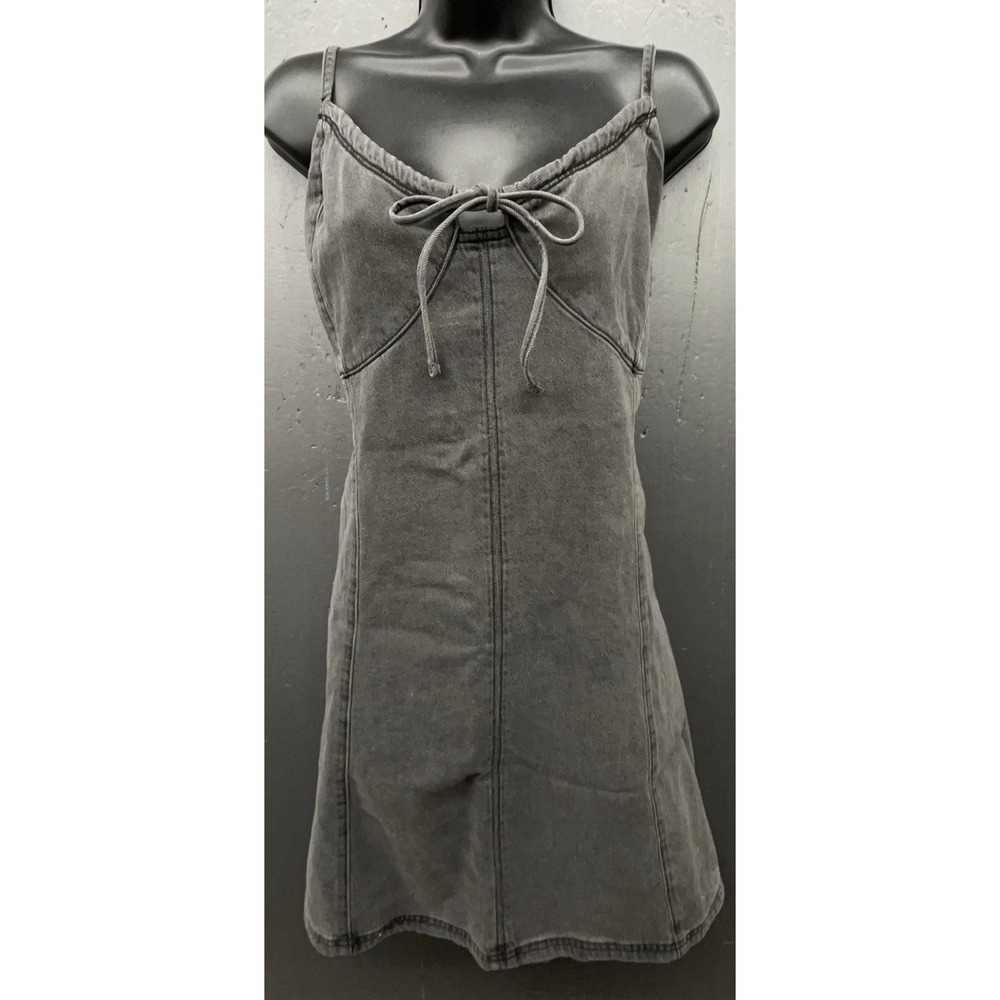 Hollister Dress XXL Tall Gray Denim Mini Babydoll Bow Adjustable Prep Dark Fairy